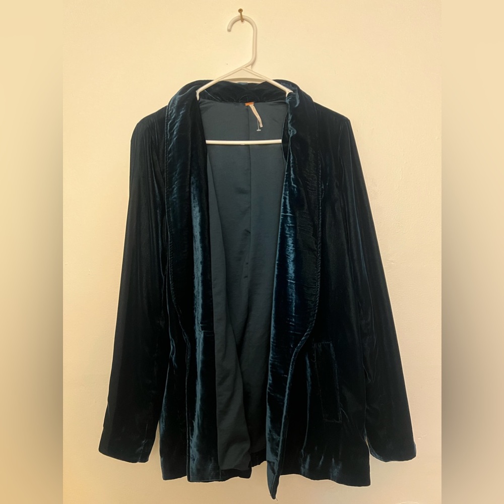 Free People Yesterday's Muse Velvet Green Jacket Soft Slouchy Blazer Size S